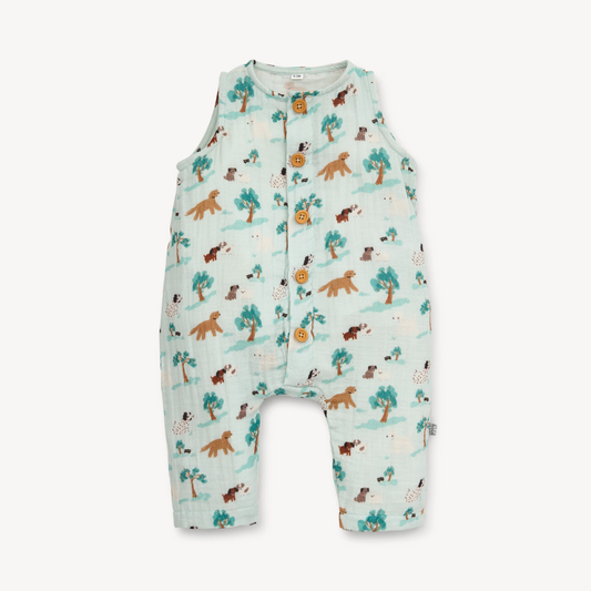 central bark cotton gauze magnetic sleeveless romper