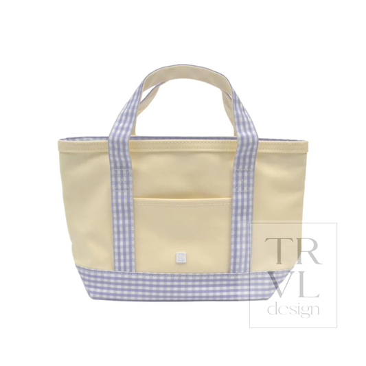 Mini Tote - Coated Canvas Natural with Gingham Lilac Trim