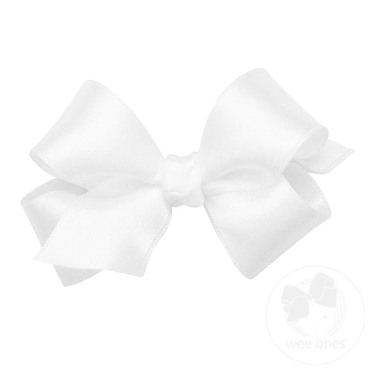 Mini French Satin Girls Hair Bow (Knot Wrap) - White