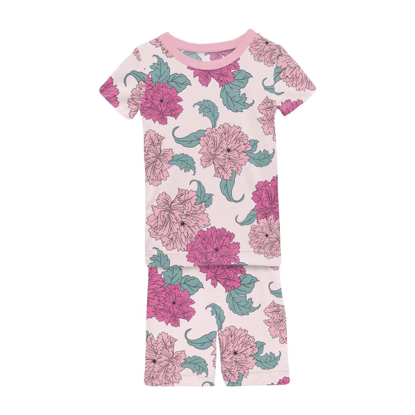 Print Short Sleeve Pajama Set with Shorts in Shrinking Violet Peonies