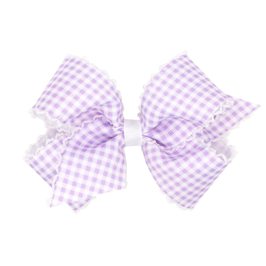 Medium Gingham-Printed Grosgrain Hair Bow with Moonstitch Edge with Knot