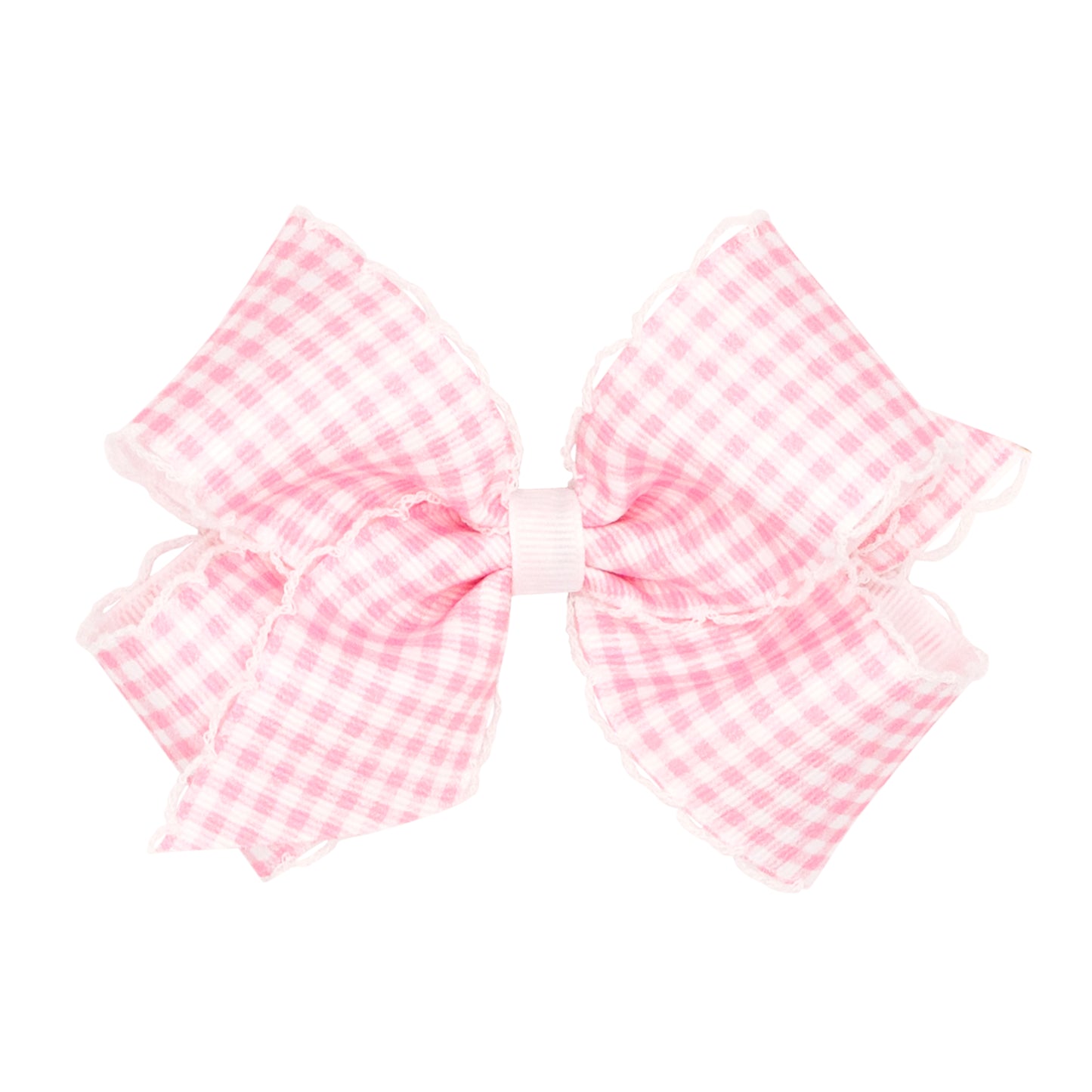 King Gingham-Printed Grosgrain Girls Hair Bow with Moonstitch Edge qith Knot