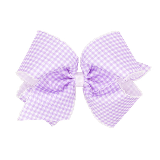King Gingham-Printed Grosgrain Girls Hair Bow with Moonstitch Edge qith Knot