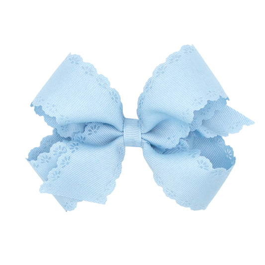 King Grosgrain Bow with Eyelet Flower-Embossed Edges with Knot