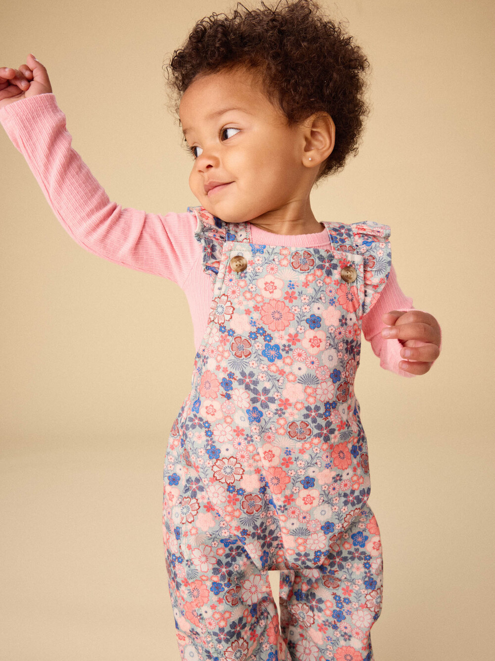 Corduroy Ruffle Baby Overalls - Japanese Mini Floral