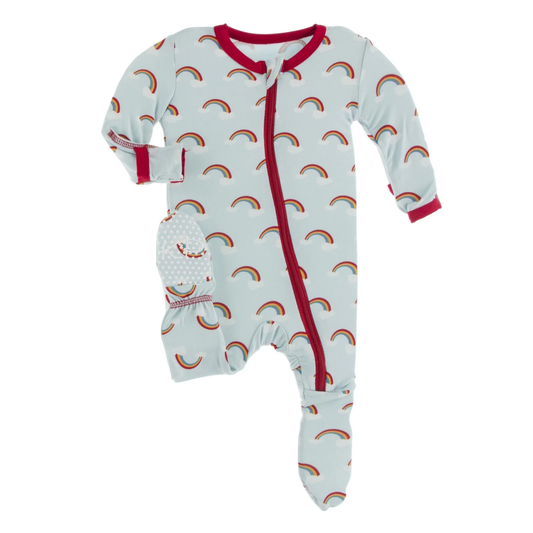 Print Footie W/2-Way Zipper - Spring Sky Rainbows