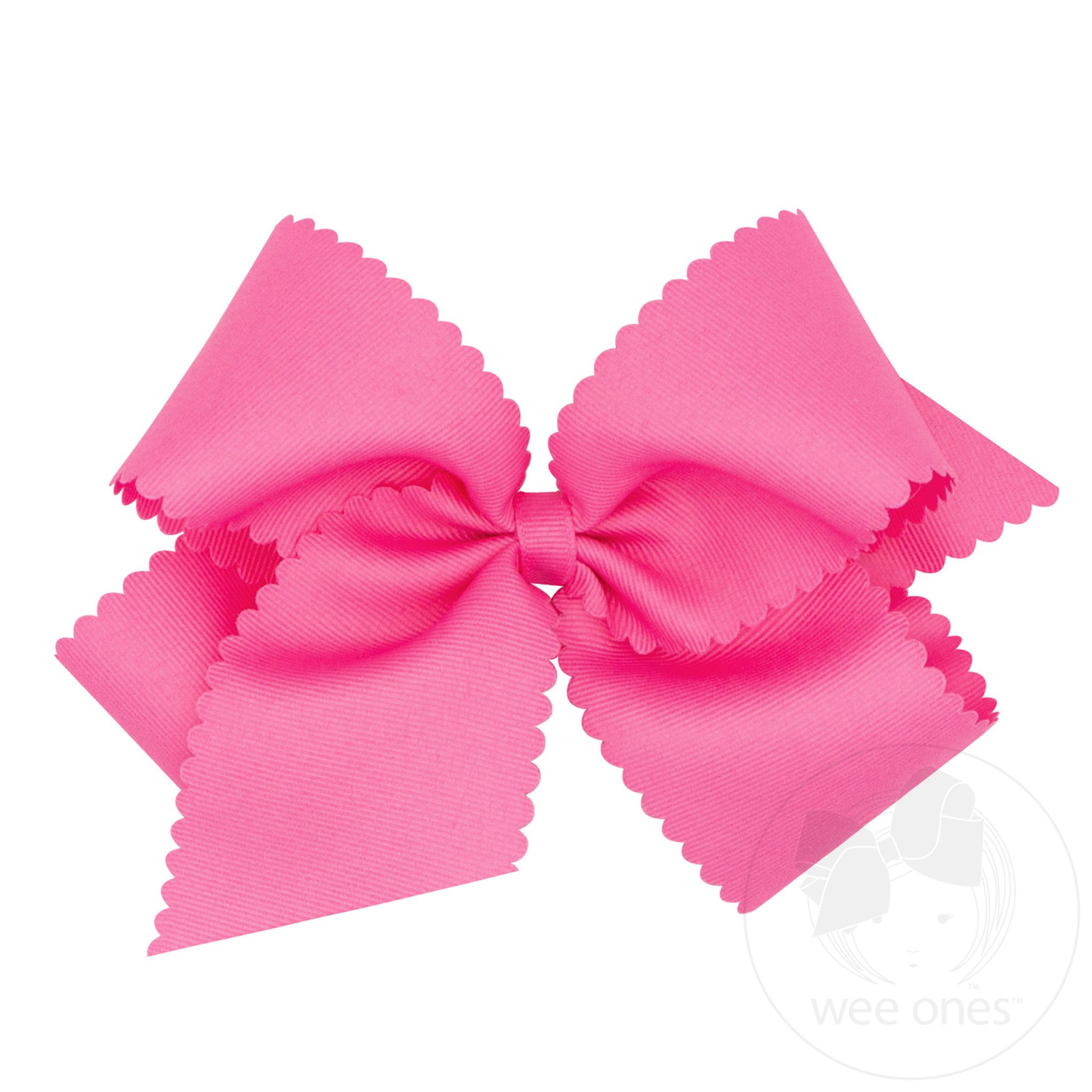 King Grosgrain Hair Bow Scalloped Edge - Hot Pink