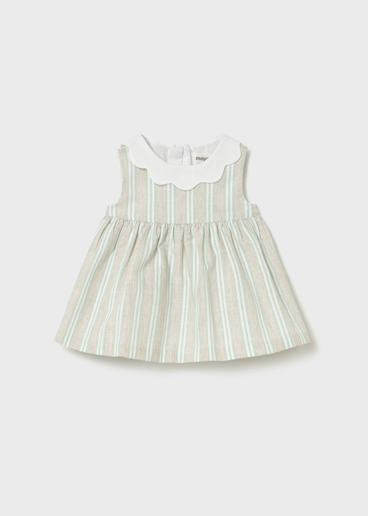 Girl Striped Linen Dress - Aqua
