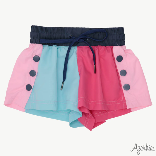 Pink and Navy Color Block Shorts