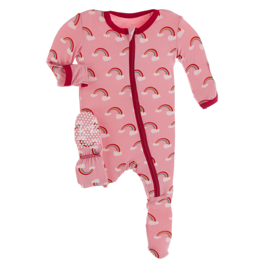 Print Footie W/2-Way Zipper - Strawberry Rainbows