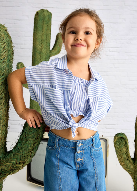 Girl Striped Blouse with Top - Indigo