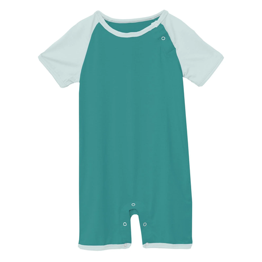 Short Sleeve Raglan Romper - Agave with Fresh Air