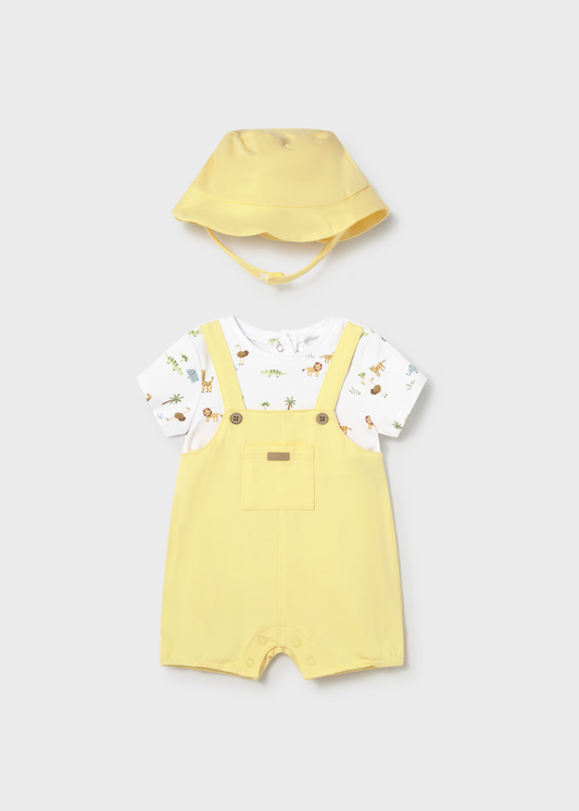 Boy Romper with Hat and Faux Dungaree - Sunny