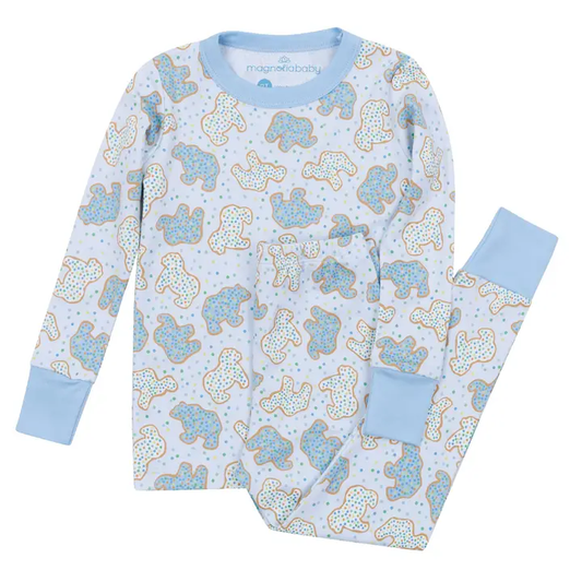 Animal Cracker Long Pajamas - Light Blue