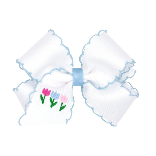 Medium Grosgrain Bows with Moonstitch Edge and Tulip Embroidery wit Knot