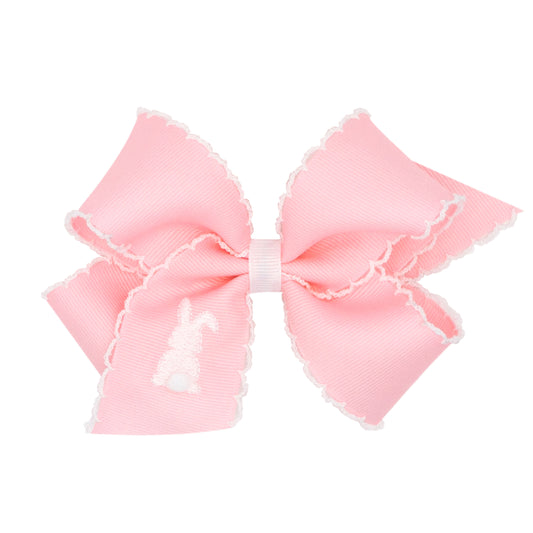 Medium Grosgrain Bows with Moonstitch Edge and White Bunny Embroidery with Knot