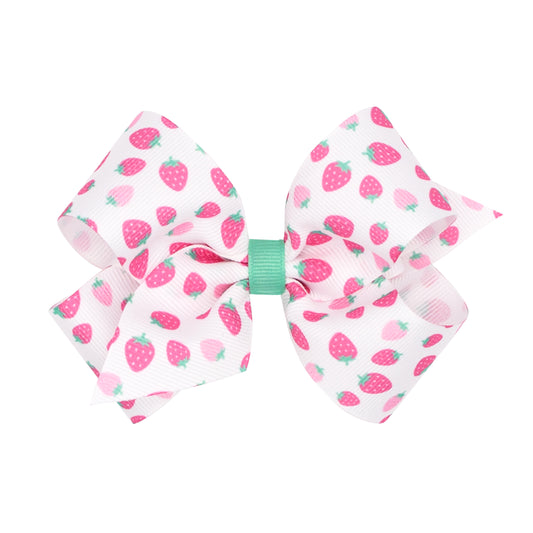 Medium Strawberry Print Country Club-Inspired Grosgrain Hair Bow with Knot
