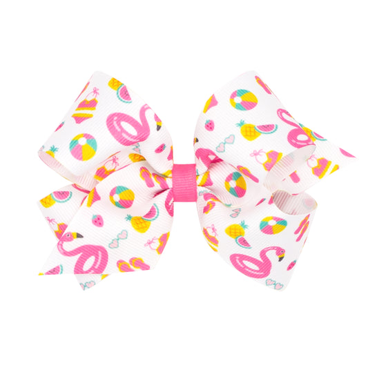 King Summer Print Country Club-Inspired Grosgrain Hair Bow with Knot