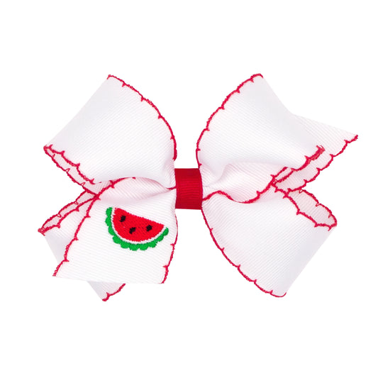 King Grosgrain Hair Bow with Moonstitch Edge and Watermelon Embroidery Knot