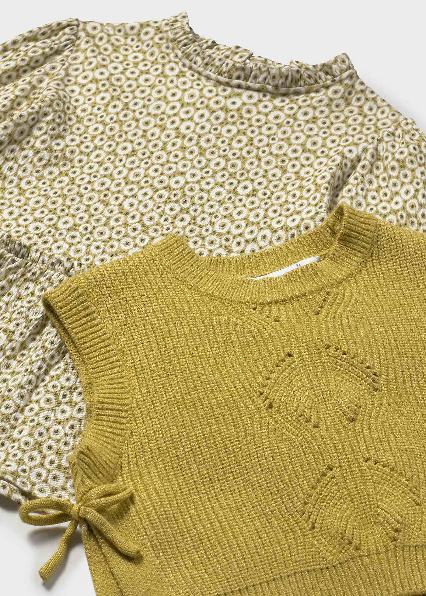 Baby Dress with Faux Knit Vest - Light Olive