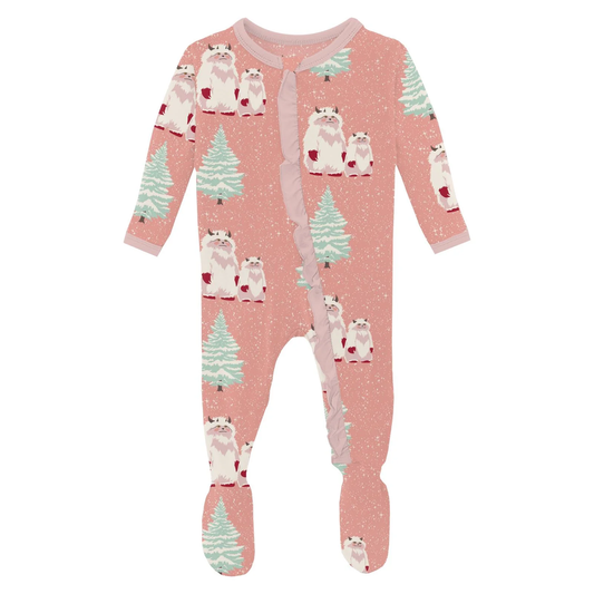 Muffin Ruffle Footie W/2-Way Zipper - Blush Yeti