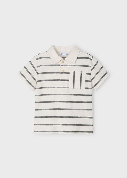 Boy Striped Polo Shirt with Pocket - Cream