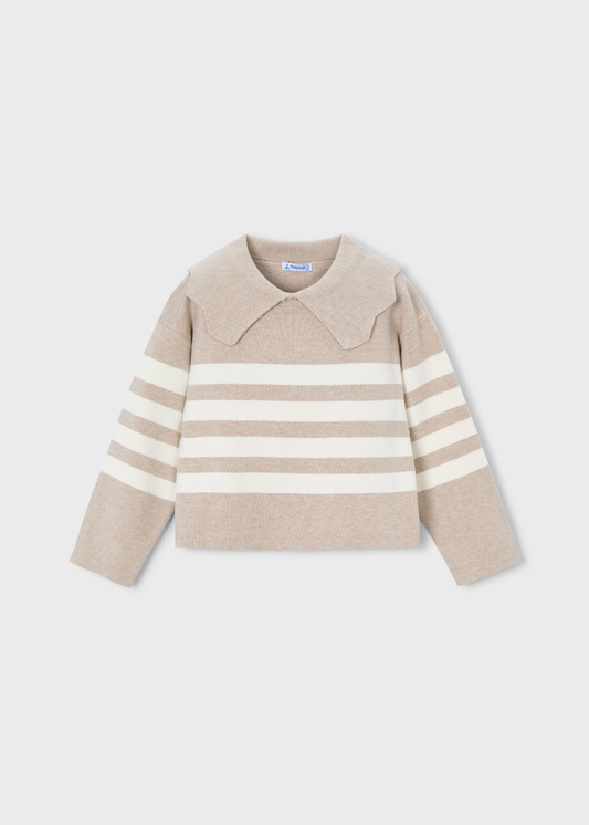 Girl Striped Knit Sweater - Heather Toffee