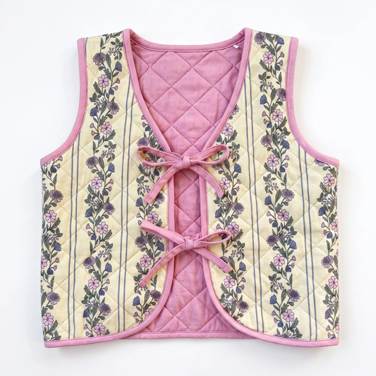 Quilted Vest - Yellow Floral Stripe