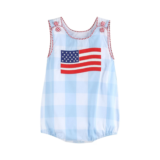 Light Blue Gingham American Flag Romper