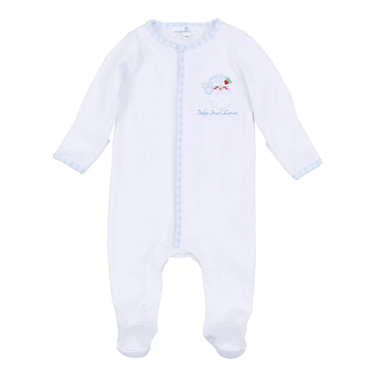 Sweet Saint Nick Applique Baby's First Christmas Footie - Light Blue