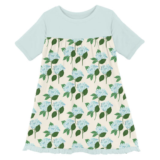 Print Short Sleeve Swing Dress - Hydrangea Bouquet
