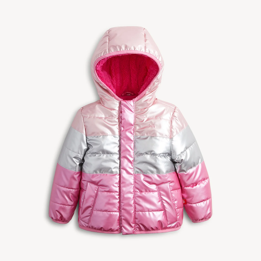 Midweight Magnetic Puffer - Pink Color Block Metallic