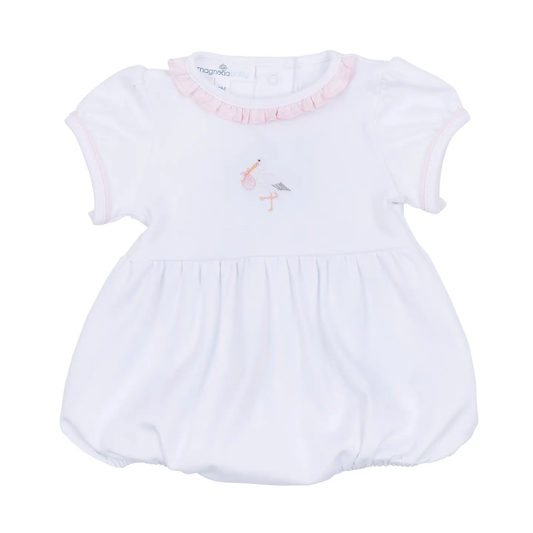 Vintage Stork Short Sleeve Girl Bubble - Pink