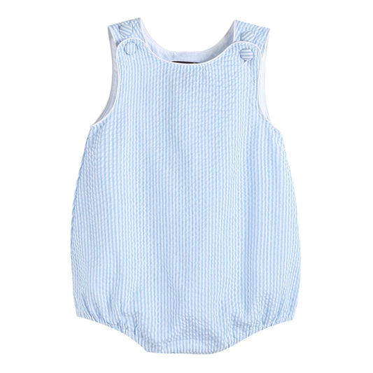 Classic Light Blue Stripe Seersucker Baby Romper