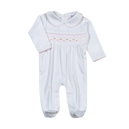 Sally White & Pink Hand Smocked Pima Footie