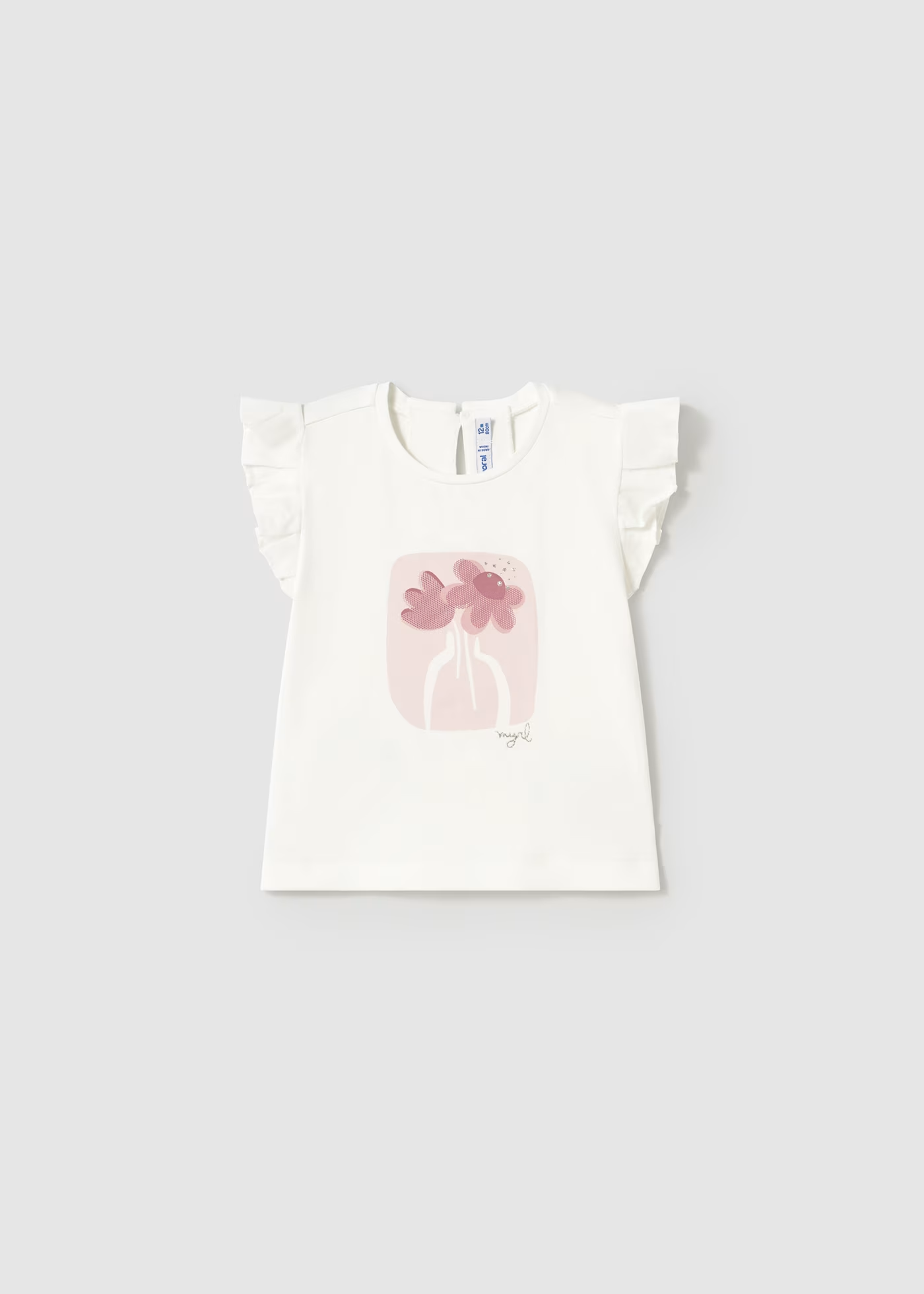 Baby Ruffled T-Shirt-Ecru-Pink