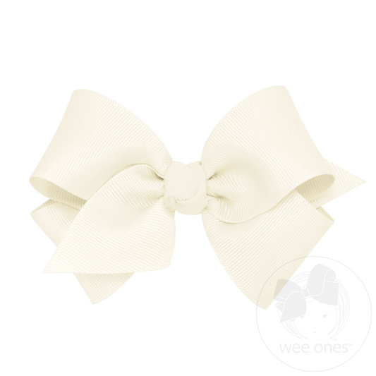 Small Classic Grosgrain Hair Bow with Knot Wrap - Antique White