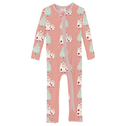Muffin Ruffle Coverall W/2-Way Zipper - Blush Yeti