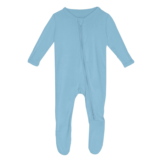 Footie with 2 Way Zipper - Seaside Blue