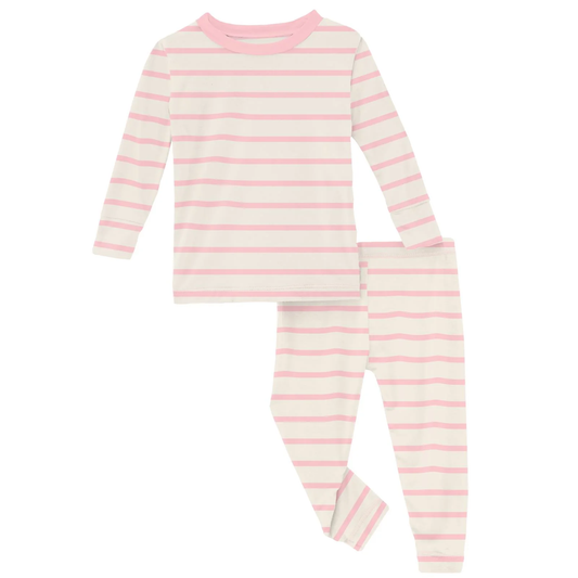 Print Long Sleeve Pajama Set - Lotus Stripe