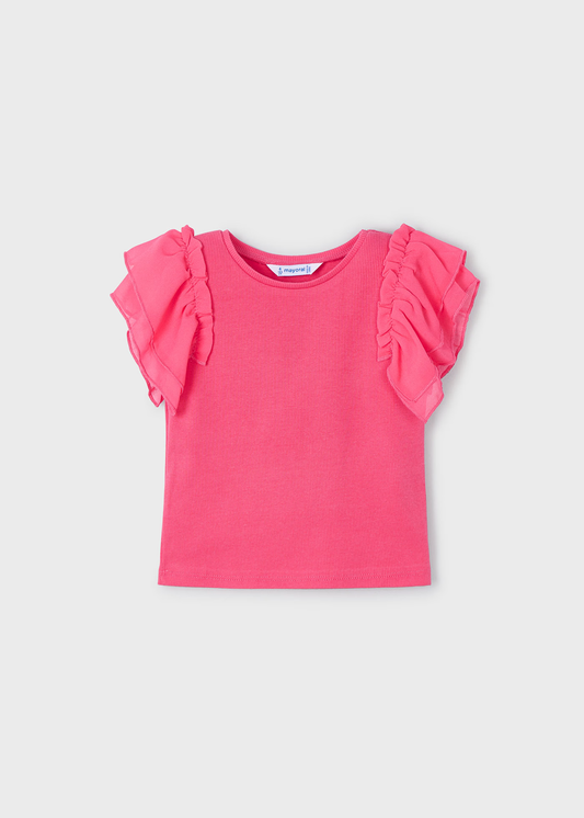 Girl T-Shirt with Organza Ruffles - Peony