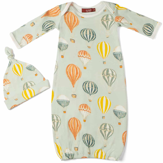 Vintage Balloons Organic Cotton Newborn Gown & Hat Set