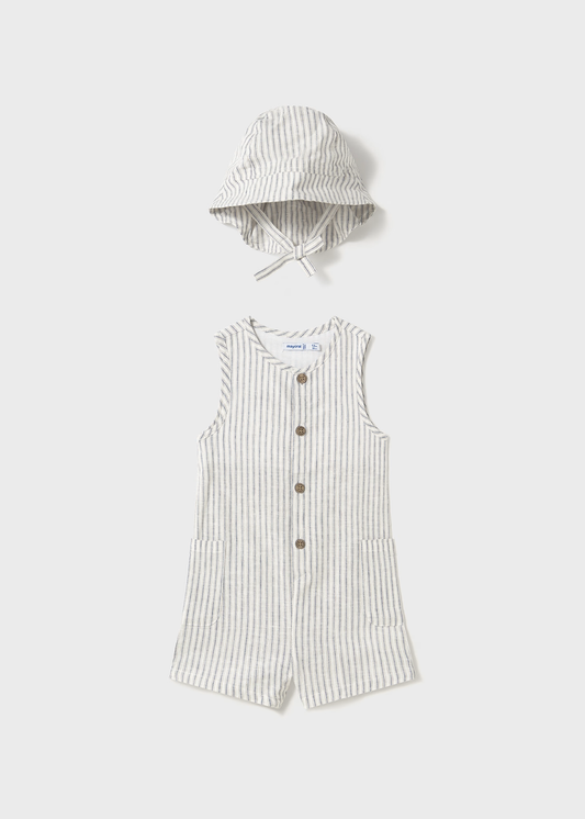 Baby Dungarees with Hat - Natural