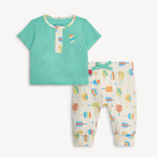 Perfect Pickle Paddles Modal Magnetic Roll Around Short Sleeve Henley Top + Pant Set
