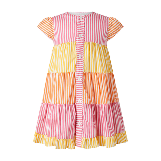 Striped Tier Button-Front Dress & Bloomers