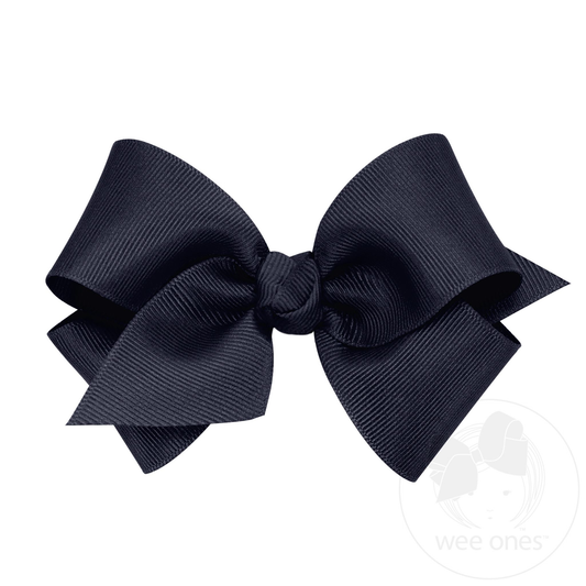 Small Classic Grosgrain Hair Bow with Knot Wrap - Navy