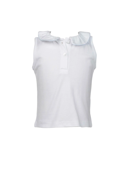 Ruffled Peter Pan Sleeveless Shirt - SkyBlue Trim