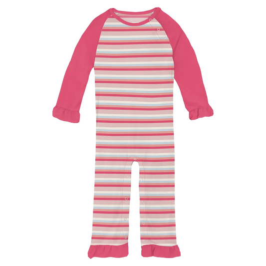 Print Long Sleeve Ruffle Raglan Romper - Baby Rose Stripe