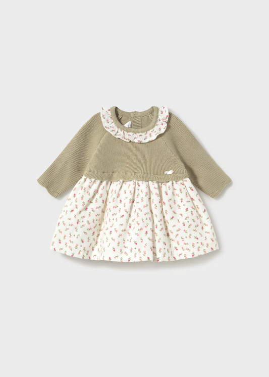 Newborn Girl Knit Dress - Bay Leaf
