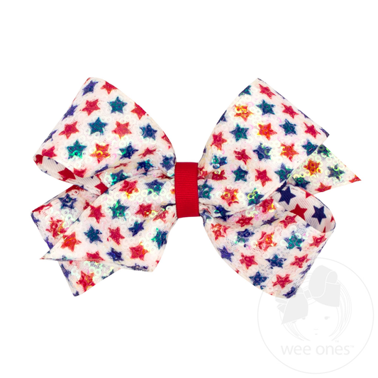King Patriotic Sequin Star Print Hair Bow